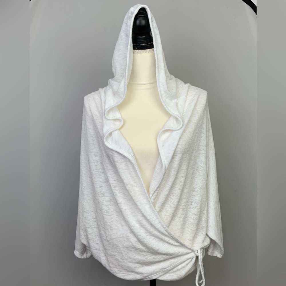 NWT Chalet L/XL White Wrap Hooded Cardigan Top Cover Up Beach Coastal Lagenlook
